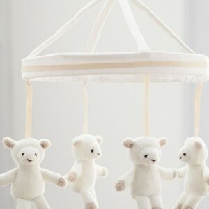 Pottery BARN Plush Bear Baby Mobile - Cream and White